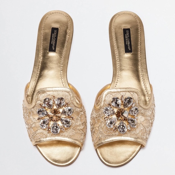 DOLCE & GABBANA 🍋 Leather Sandals with Gold Lace. Size EU 41. - Picture 13 of 13